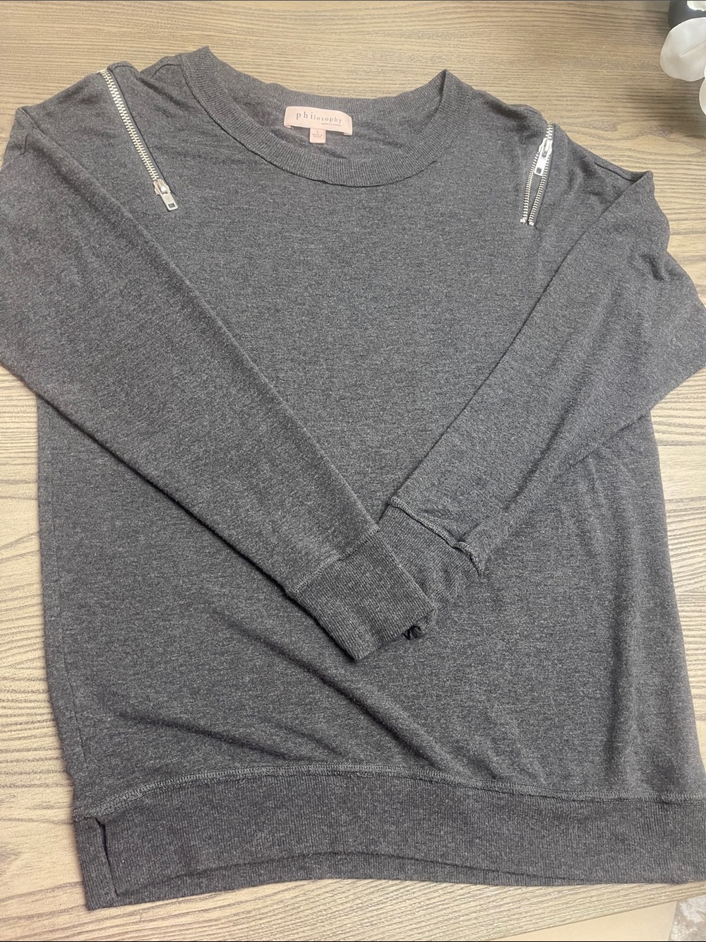 Philosophy charcoal gray zip-shoulder pullover sweater